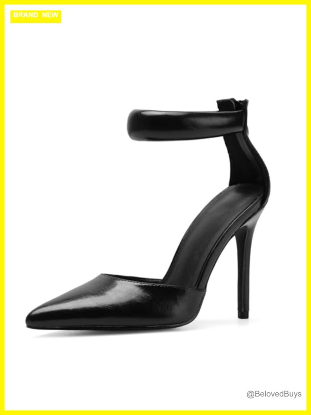 Faux Leather Stiletto Heels Ankle Strap Back Zipper Wedding Dress Pumps